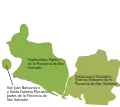 Provincia de San Salvador desde 1529 a 1530, en verde las poblaciones pipiles y en café claro las poblaciones chontales.