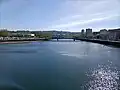 Río Lérez, puente de Santiago y parque Rosalía del Castro al fondo a la izquierda.