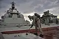El Crucero en mayo 2010, haciendo ejercicios de protección de guerra química, biológica y radiológica
