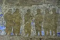 Fresco del Palacio Afrasiab del siglo VII al VIII. Los chambelanes e intérpretes de Sogdiana presentan a los mensajeros tibetanos.
