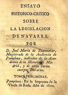Trabajo de Derecho impreso en dos tomos "en la imprenta de la viuda de Rada" (1820)
