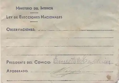 Sobre para votar.