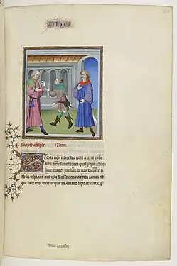 Primera miniatura de  Adelphoe, fol. 128r