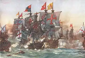 El Venganza combatiendo en las Azores