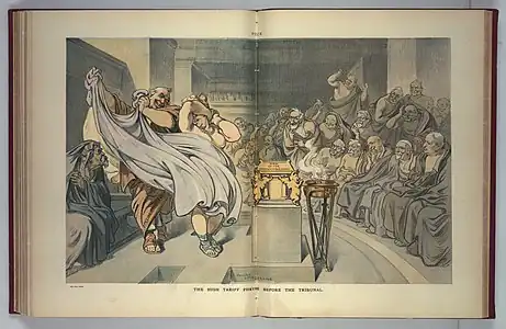 La Friné Alta Tarifa ante el Tribunal de Udo J. Keppler, revista Puck, v. 64, no. 1658 (9 de diciembre de 1908).