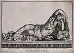 El suicidio de Cleopatra: el áspid se retuerce en el brazo izquierdo de Cleopatra dormida (basado en la Ariadna dormida), grabado de Jean-Baptiste de Poilly (1669-1728).