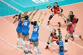Triple bloqueo de Milena Rašić, Tijana Bošković y Tijana Malešević