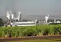 Paisaje industrial en Brasil (fábrica de etanol y azúcar en Pradópolis).