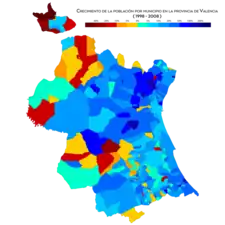 Crecimiento de la población por municipio (1998-2008)