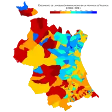 Crecimiento de población por municipio (2008-2018)