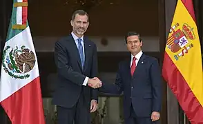 El rey Felipe VI y el presidente Enrique Peña Nieto en la Ciudad de México, 2015.