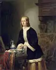 Palangana de loza en Dama lavándose las manos, atribuido a Victor Kühnen (1836).