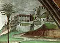 Detalle de uno de los frescos que muestra la mansión  de los Médicis en Fiesole