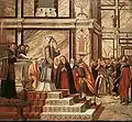 Vittore Carpaccio, Milagro de la vara florida, fresco, 1504-8. Pinacoteca de Brera
