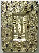 Portada del libro con el icono bizantino de la crucifixión, antes de 1085