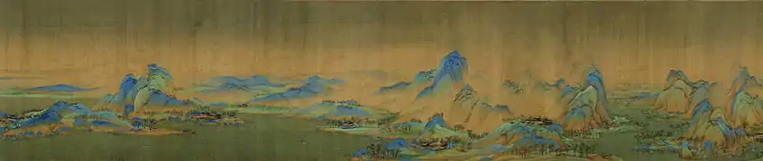 Una sección de Mil Li de ríos y montañas. Tinta sobre seda, Palacio del Museo, Beijing.