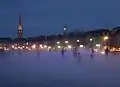 Efectos de neblina de noche, con el nivel bajo de agua.