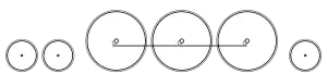 Diagram of two small leading wheels, three large driving wheels joined with a coupling rod, and a single small trailing wheel