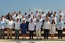 El presidente Felipe Calderón y el presidente Álvaro Uribe en Cancún; 2010.