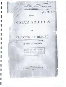 Vista de la portada fotocopiada de Estadísticas Respecto a las Escuelas Indias, 1898