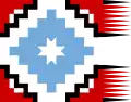 Antigua bandera mapuche con un guñelve (estrella mapuche de ocho puntas) dentro de un guemil.