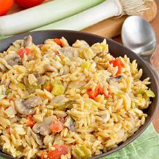 Orzo con puerros y champiñones