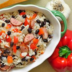 Arroz con frijoles y salchichón